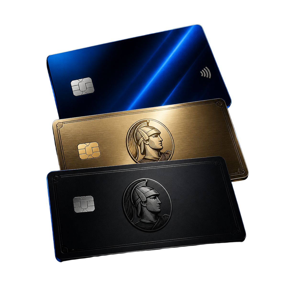 Premium US Kreditkarten - blau, gold und schwarz